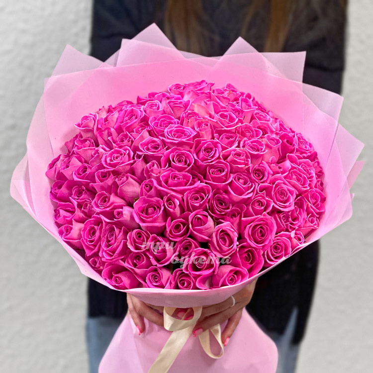 101 розовая роза 40 см.